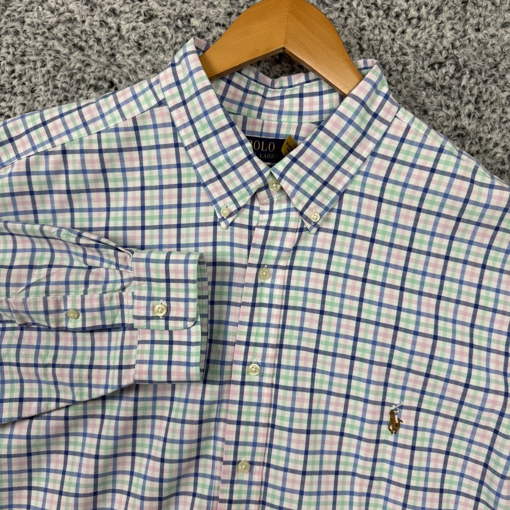 Polo Ralph Lauren Shirt Mens 2XB Big Check Button Down Flesh Pony Classic Fit